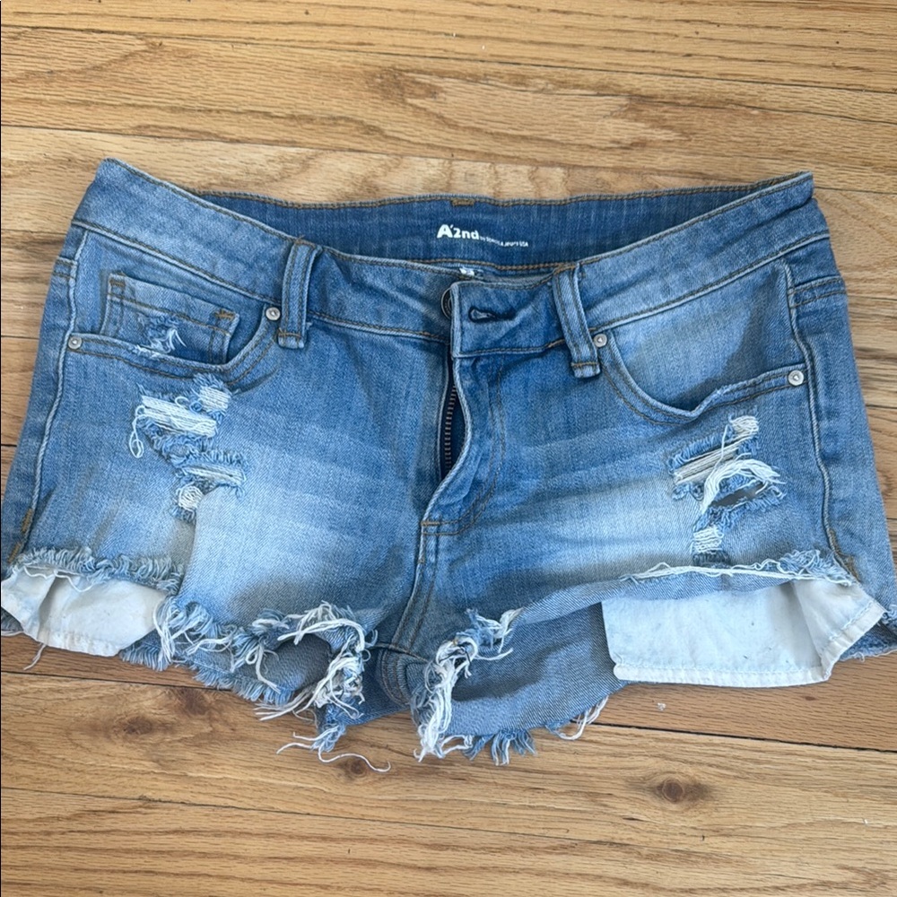 Blue Distressed Denim Shorts